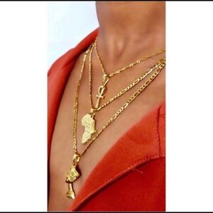 Gold 3 piece set  ankh Nefertiti Africa necklaces